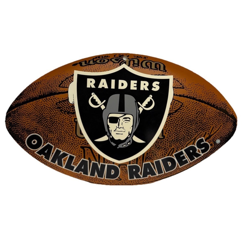 Vintage Oakland Raiders, NFL FOOTBALL SHAPE, Plastic Wall Sign, 20" Licensed